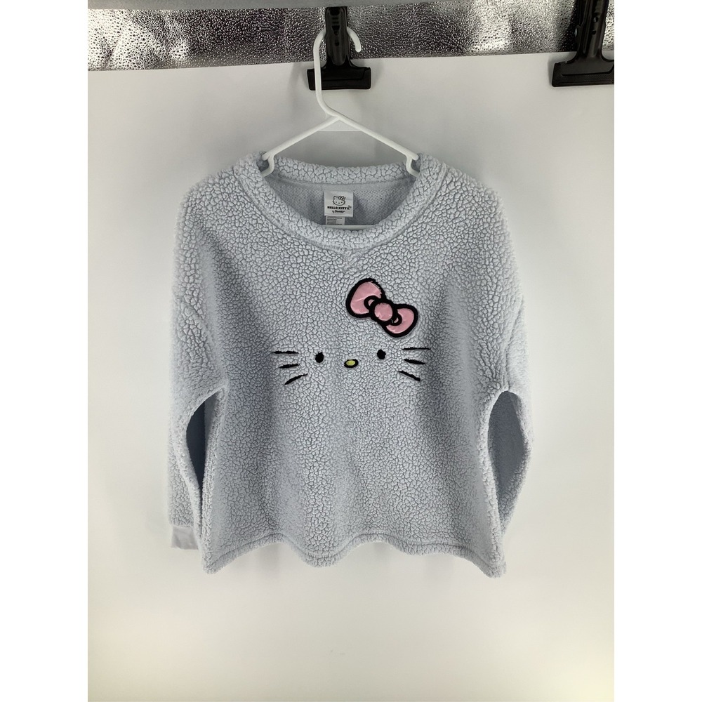 Sanrio Hello Kitty Women's Light Blue Sherpa Fleece Pullover Sweatshirt